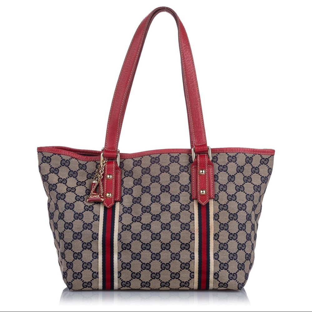 Gucci gg canvas navy/red jolicoeur tote bag